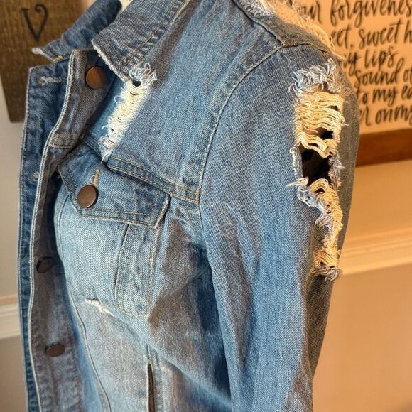 Forever 21 Light Blue Distressed Jean Jacket - Picture 3 of 11